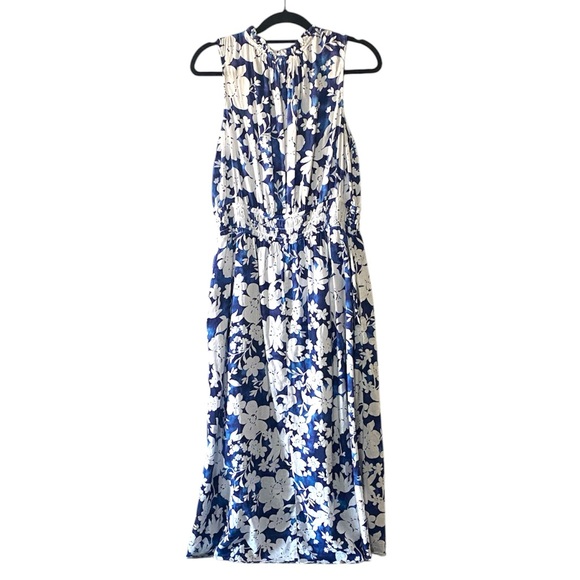 GAP Print Splitneck Maxi Dress Women’s XL Blue Floral Sleeveless Cotton Blend - Picture 11 of 14